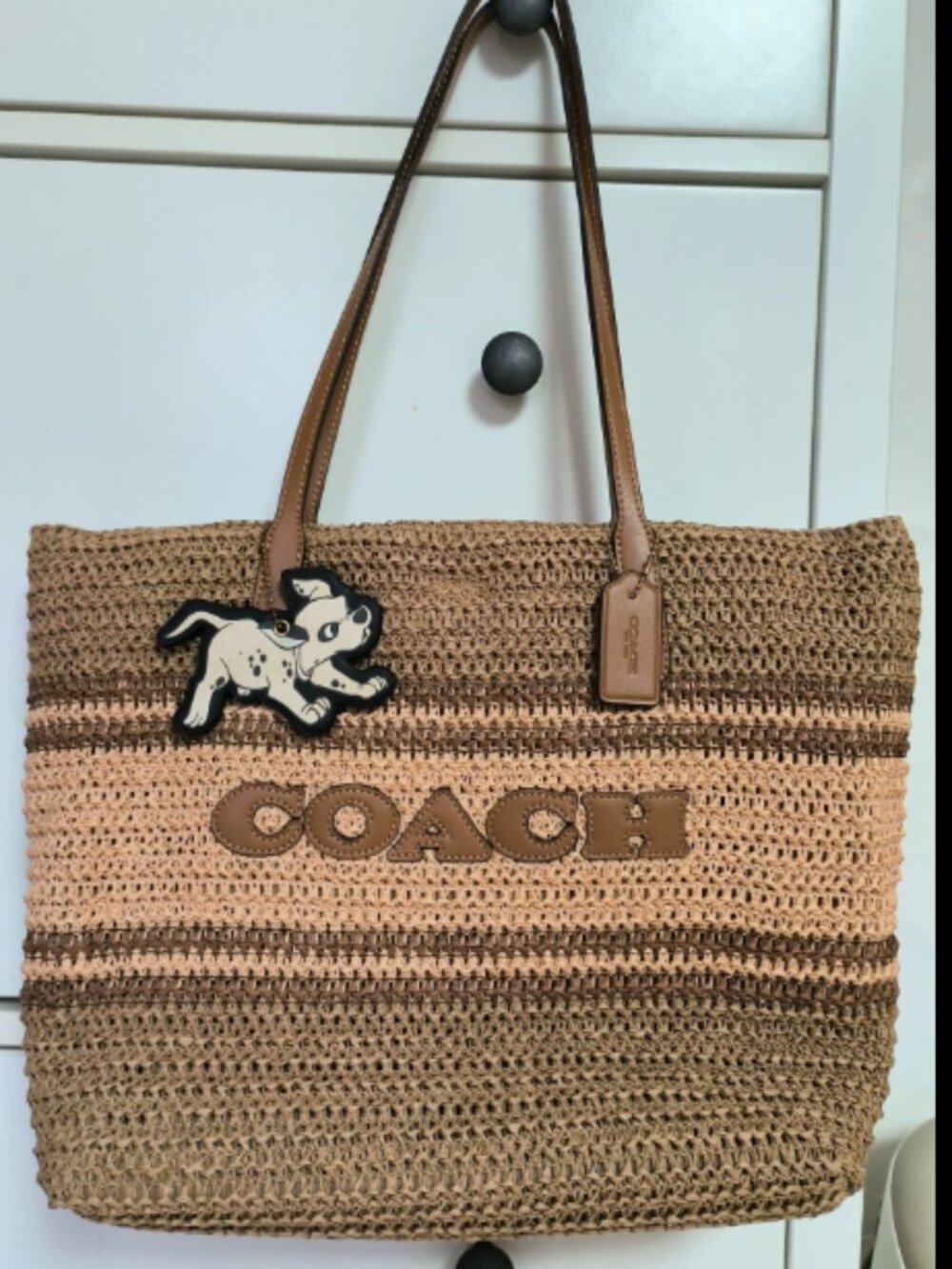 Coach Summer Straw Bag Woven Tote Shoulder Bag Beige - Picture 1 of 3